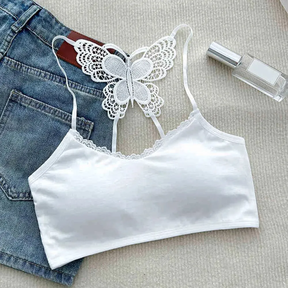 Flattering Slim Crop Top Women Lace Butterfly Back Cami Top Padded Built Bra Spaghetti Strap Sleeveless Tank Inner Underwear — image 8