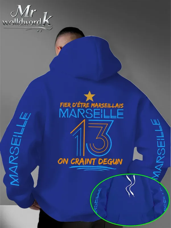 Men Marseille 13 City Graphic Hoodie Multi‑Print Sleeve Back Letter Hooded Sweatshirt Autumn Winter Fleece Loose Hoodie — image 7