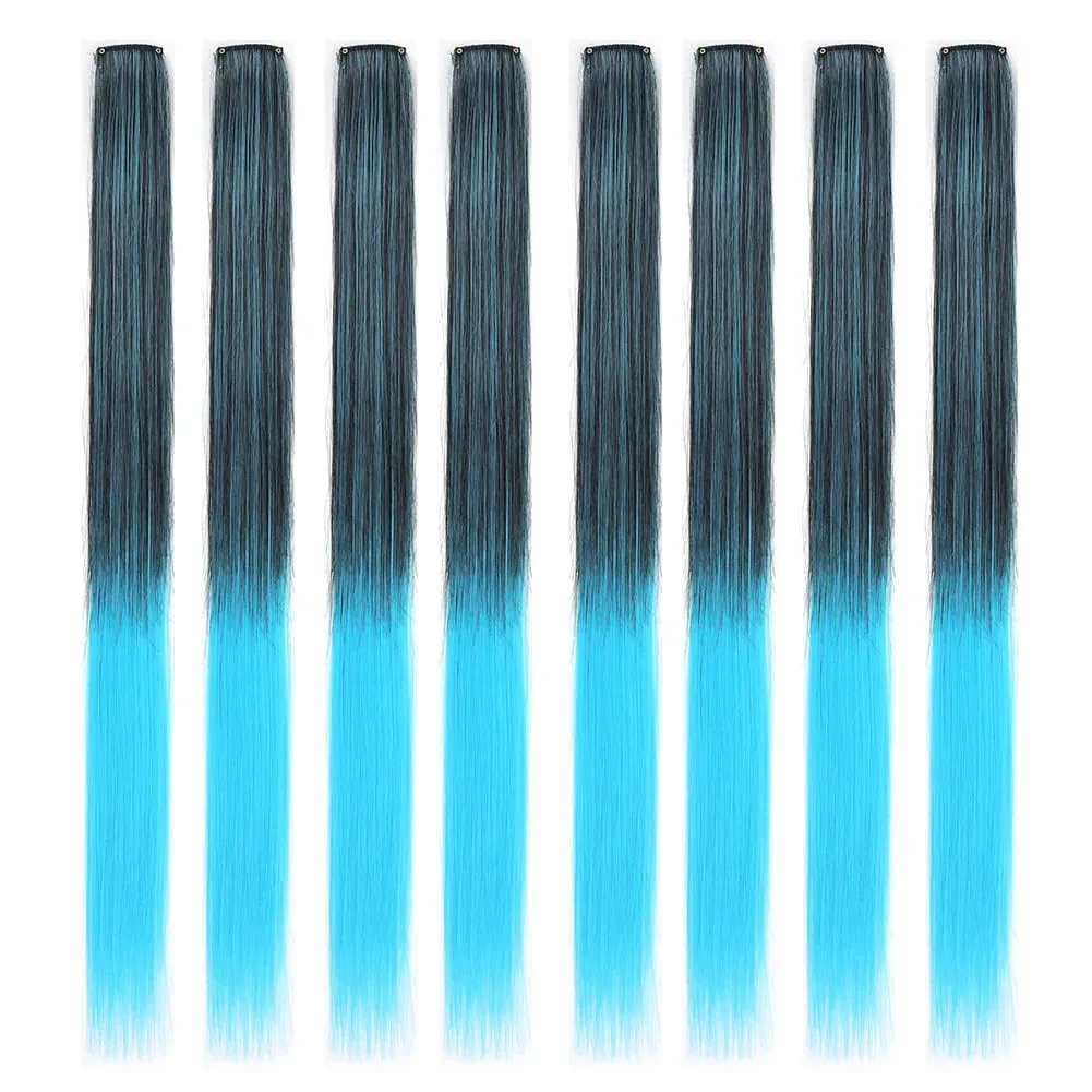 8pcs/pack Colored Party Highlights Clip in Hair Extensions for Girls 22 inches Multi-colors Straight Hair Synthetic Hairpieces — image 16