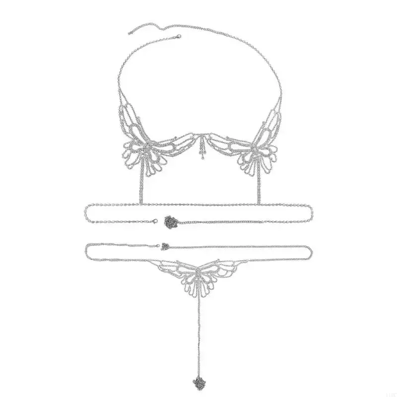 Rhinestones Outfit Body Jewelry Accessory Women's Bra Top and Panties Thong Body Chain Set for Vacation Wear — image 3