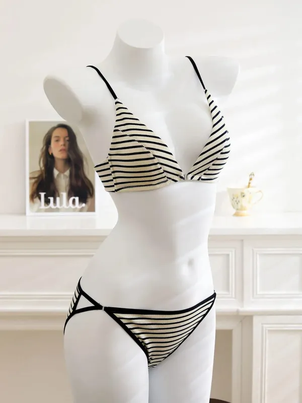 Women Front Closure Bra Set Summer Thin Light Cotton French Triangle Cup Backless Beauty Back Lingerie Suit For Small Chest S-XL — image 12