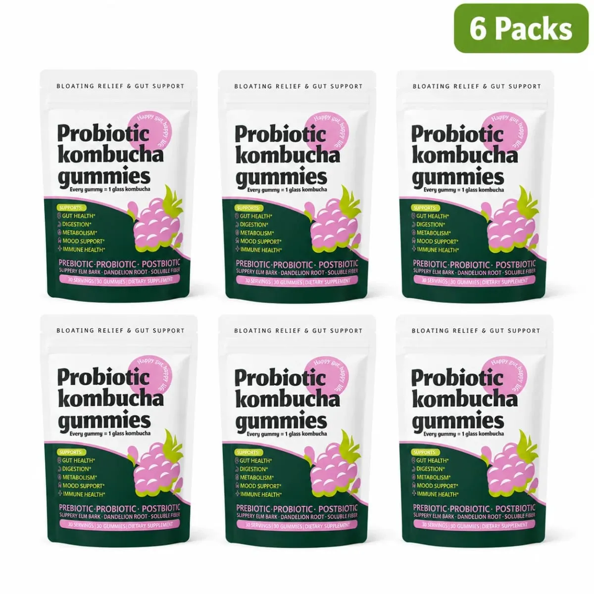 Probiotic Kombucha Gummies Berry 30 Ct Prebiotic Postbiotic Gut Health Digestion Bloating Relief Immune Vegan Non-GMO Supplement — image 8