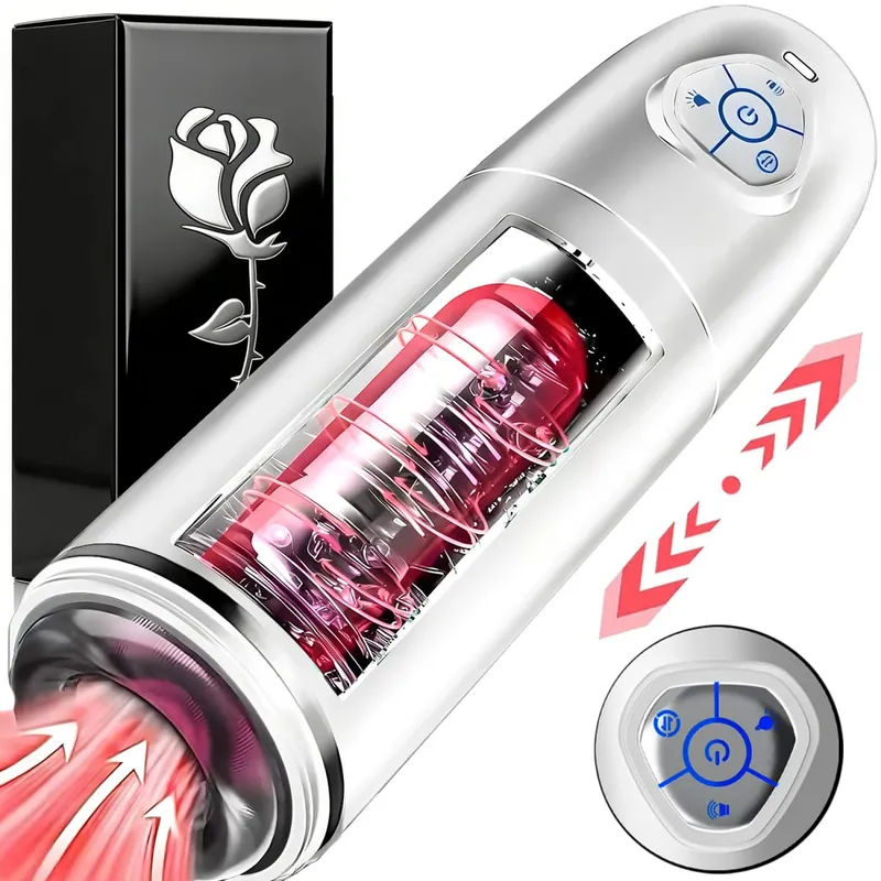 Automatic 10 Thrusting Rotating Modes & Colored Lights Male Masturbator Cup Pocket Pussy Stroker Blowjob Sex Toys For Men