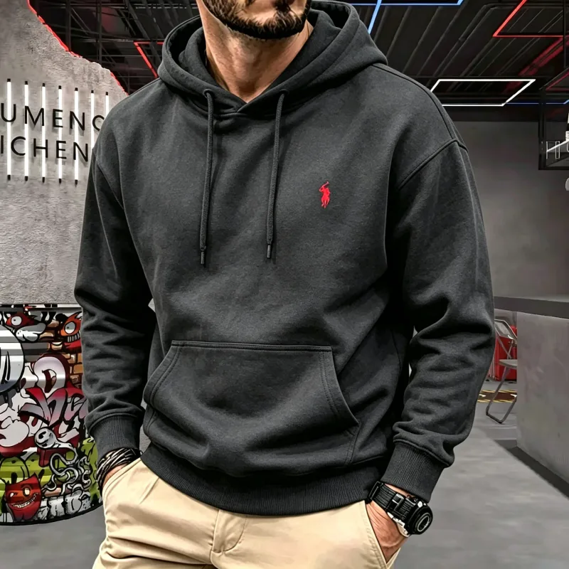 Pakaian lelaki bertudung mewah lengan panjang 2026 musim luruh-musim sejuk mewah sulaman kuda bergaya golf atas hoodie kasual pakaian lelaki — image 5