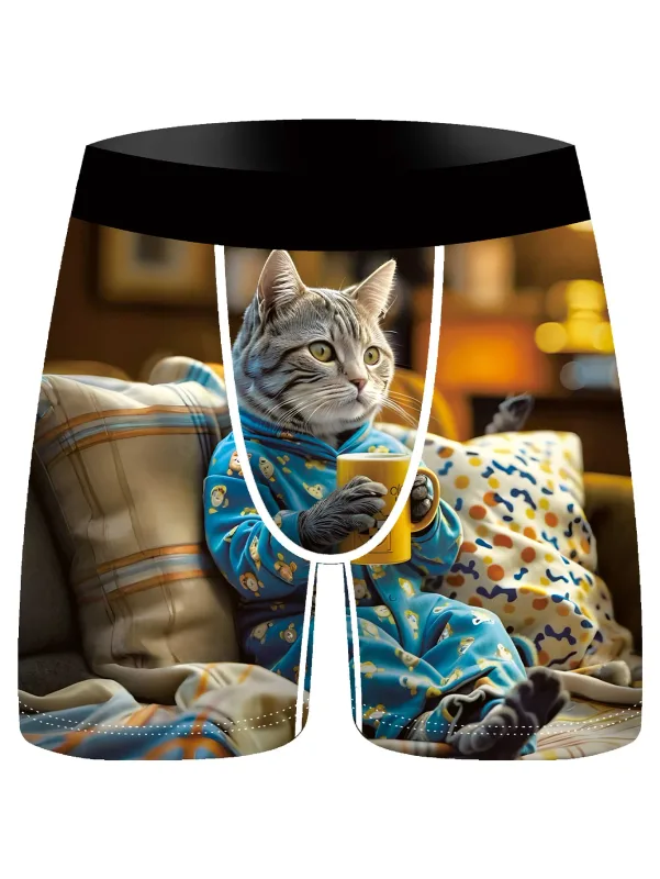 3 pçs homens boxer briefs bonito gato preguiçoso impressão 3d roupa interior macio estiramento cuecas masculinas engraçado novidade presente boxer shorts — image 5