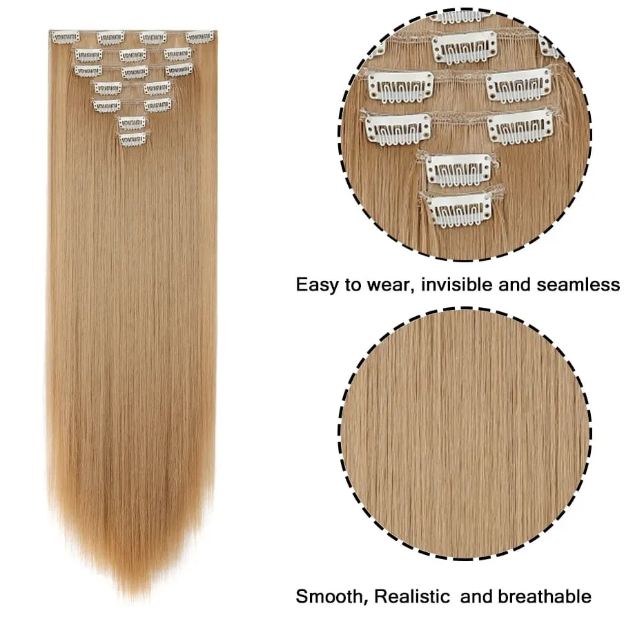7 Pcs Clip in Hair Extensions 16 Clip in 24 Inch Straight Double Weft Synthetic Hair Extensions for Women Daily Hairstyle — image 7
