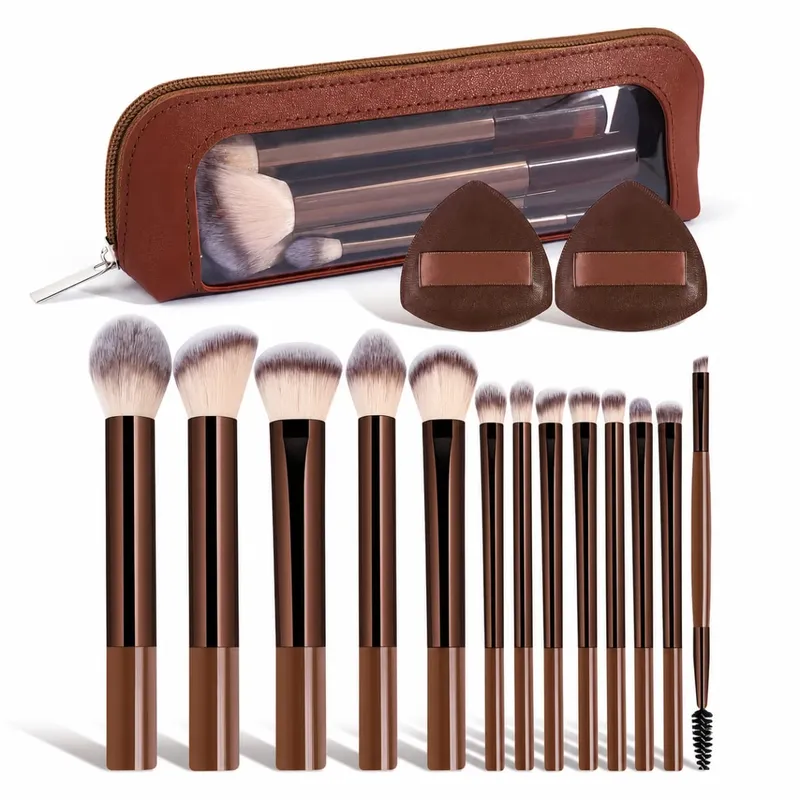 16PCS Premium Makeup Brush Set Foundation Detail Eyeshadow Blush & Powder Tools Portable Travel Kit Gift for Women & Girls