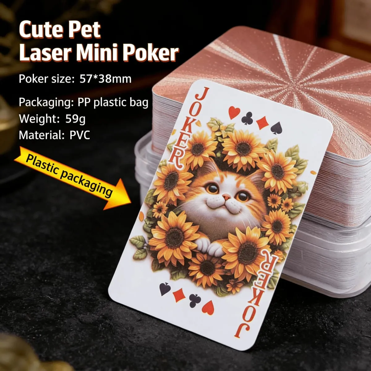 Waterproof PVC Cards Mini Poker Set Gold Foil Playing Cards Pet-Themed Poker Black Luxury Cards Men's Gift Idea Party Game — image 11