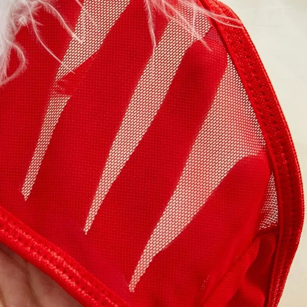 Furry Women's Underwear Mesh Transparent Wireless Lingerie Set Bow Decor Romantic Intimate Bra Panties Suit Valentine's Day — image 5