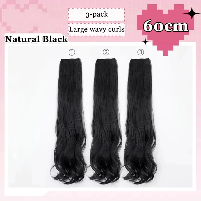 3Pcs/Set 6Clips Hair Extension Black Long Large Wavy Curls Natural Hair Hairpiece Heat Resistant Fiber For Women Hairstyle — image 15