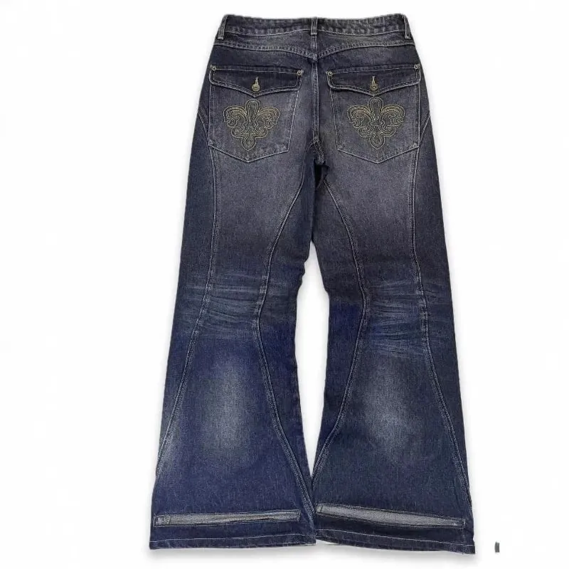 Mens Jeans Harajuku Vintage Streetwear Embroidery Hip Hop Denim Pants Washed Distressed Straight Leg Loose Fit Casual Unisex New — image 4