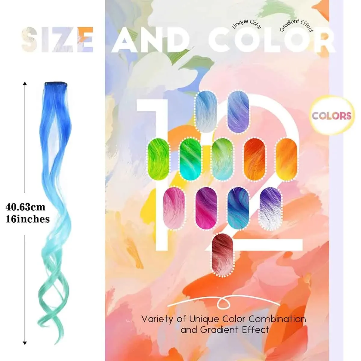 6PCS Ombre Clip In Hair Extensions Synthetic Body Wave Long Wavy Rainbow Highlight For Women Party Cosplay Festival Hair — image 3