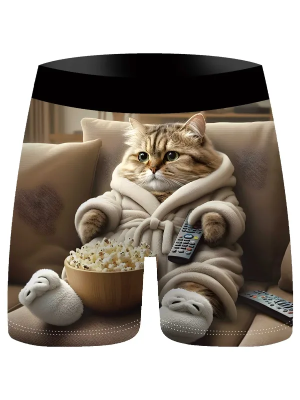3 pçs homens boxer briefs bonito gato preguiçoso impressão 3d roupa interior macio estiramento cuecas masculinas engraçado novidade presente boxer shorts — image 6