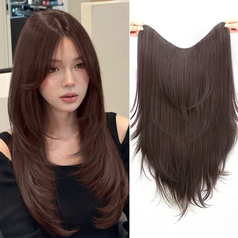 Synthetic Wig One-piece Straight Wig Layered Extension Wig Korean Fluffy Hair Piece Extension Wig For Women Christmas New Year — image 9