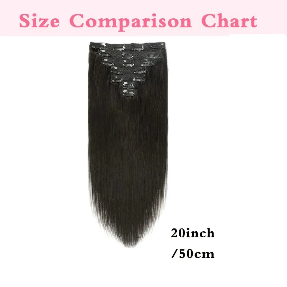 20" Straight Super Long 7pcs Set Thick Clip in on Hair Extensions Straight Full Head Black for Women Synthetic Hair