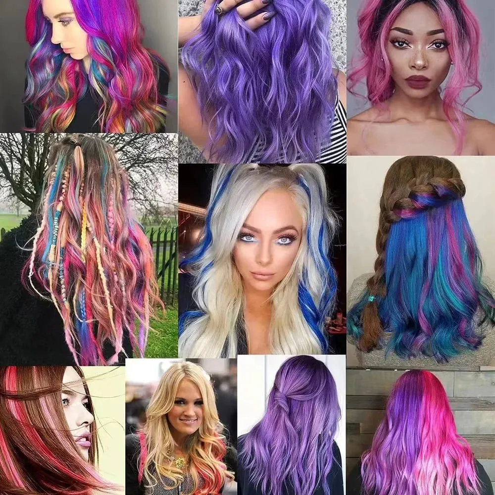 Synthetic Colorful 5pcs/set Clip Hair Extensions High Temperature Long Straight Hairpieces for Women Daily Party Use