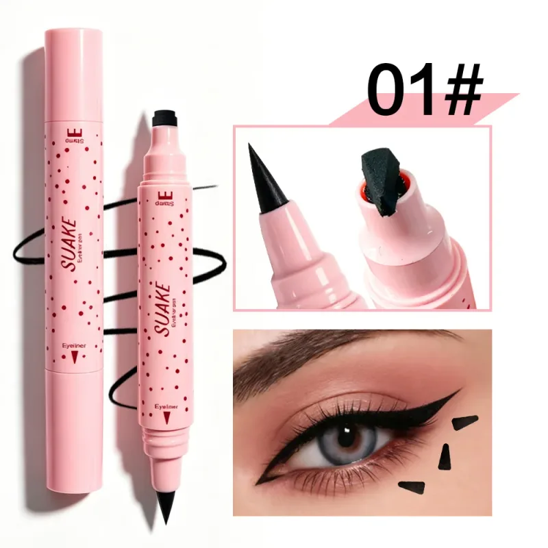 Pink Tube Star Heart Butterfly Stamp Liquid Eyeliner Dual-Ended Seal Stamp Eyeliner Pen 2in1 Quick-drying Black Eye Liner Makeup