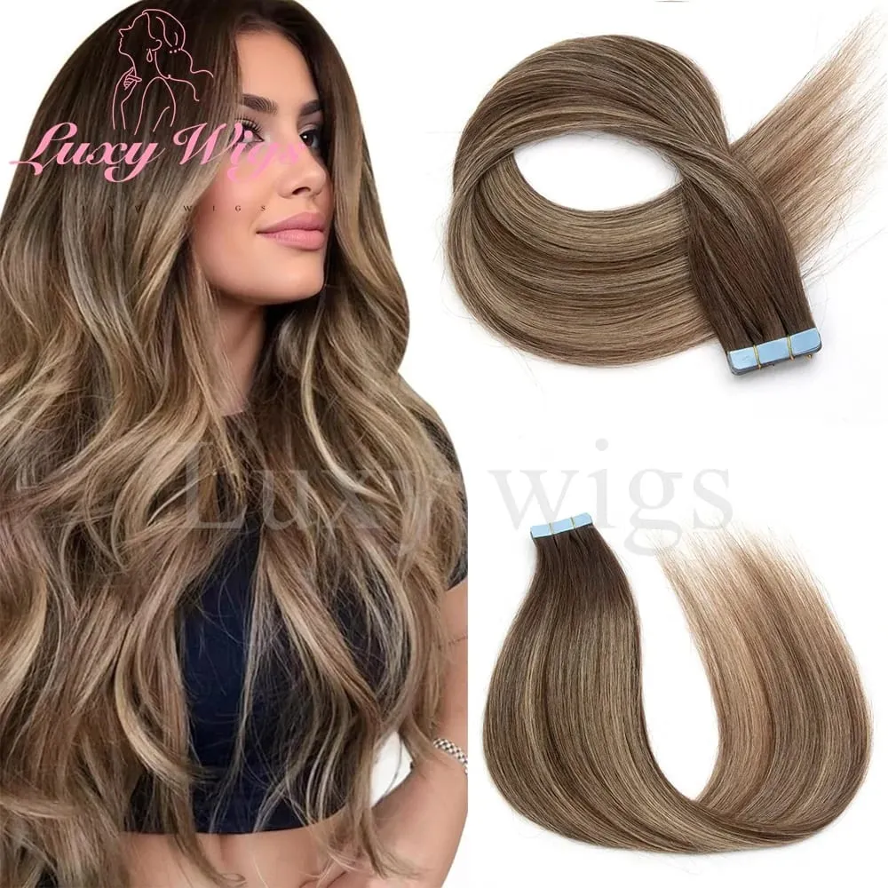 Highlights Blonde Tape in Hair Extensions Human Hair Straight Black Blonde Seamless PU Skin Weft Tape In Hair Extensions 20PCS