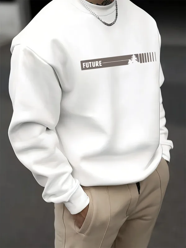 Men's autumn and winter fashionable casual loose futune letter graphic printed long sleeved round neck sweatshirt — image 4
