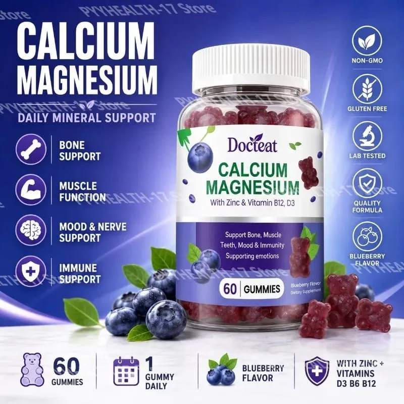 Calcium Magnesium Gummies with Zinc and Vitamins D3 B12 and B6 for Bone Teeth Mood & Immunity Support 60 Gummies — image 1