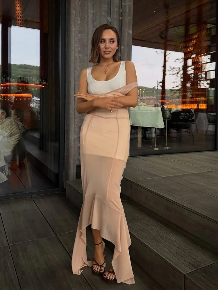 Sheer Mesh Overlay Spaghetti Strap Midi Dress Waist Cinched Sleeveless 2026 Summer Women Accessories Trendy Classy Lady Outfits — image 4