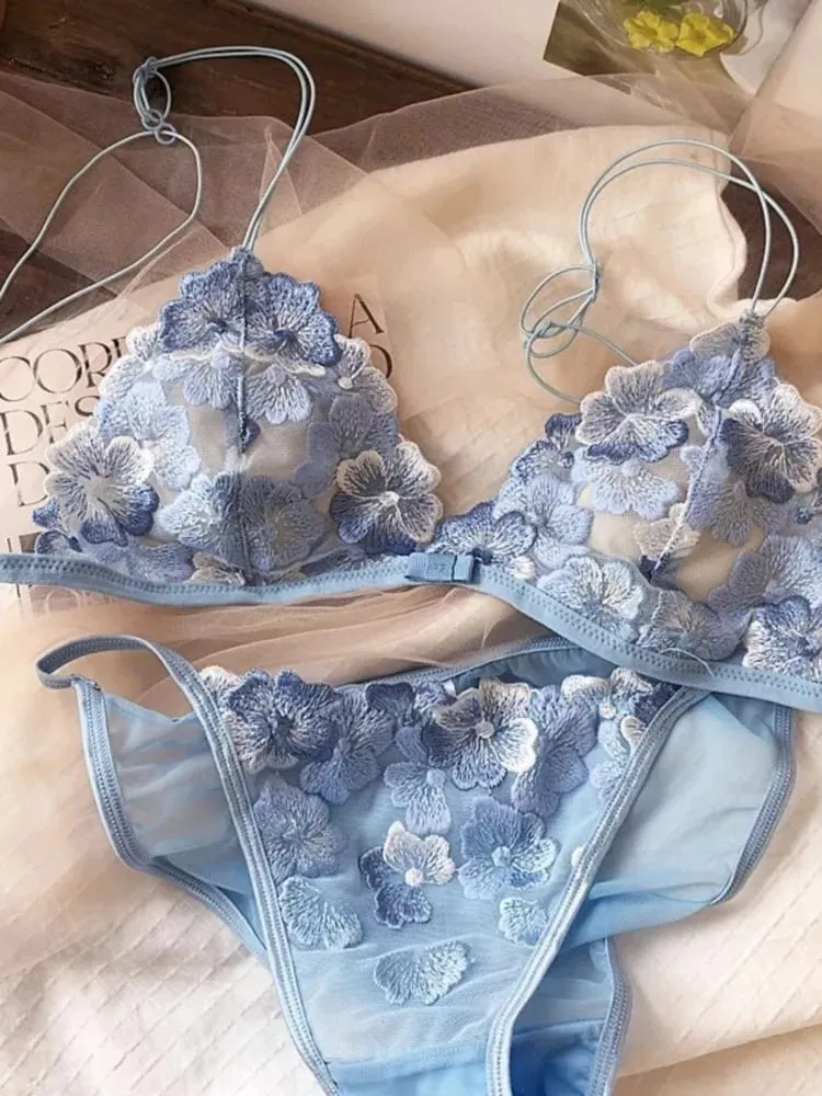 Ensemble de lingerie de niche française en maille brodée coupe triangle sans fil bralette rétro dentelle fine sexy soutien-gorge confortable USA Tushy MOYISU — image 5