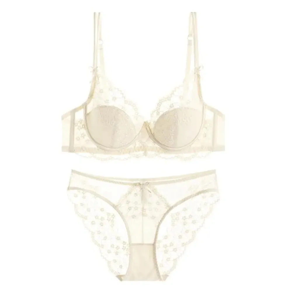Female Lace Full Cup Minimizer Bra Set Thin Push‑Up Anti‑Sag Comfortable Lingerie Underwear For Big Breast Soft Daily Intimates — image 2