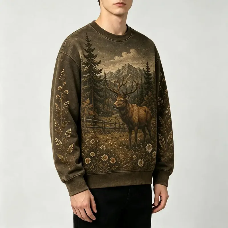 Vintage Wilderness Wildlife Graphic Crew Neck Sweatshirt Men Outdoor All Over Print Pullover Men's And Women's Casual Streetwear — image 7