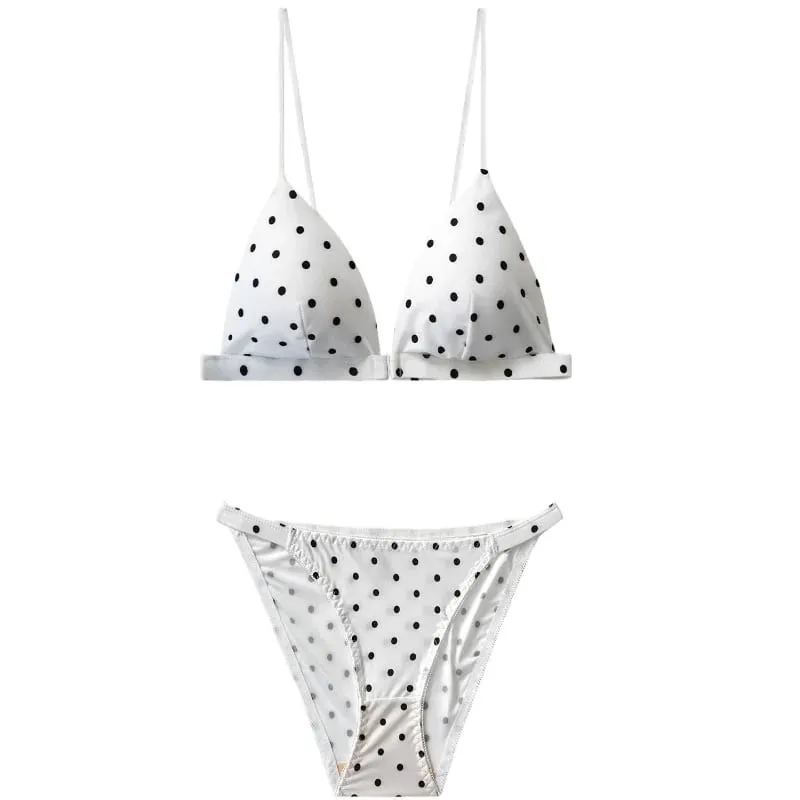 Female Vintage Polka Dot Triangle Cup Underwear Set Front Closure Bikini Style Comfort Push Up Close-fitting Underwear Set — image 5