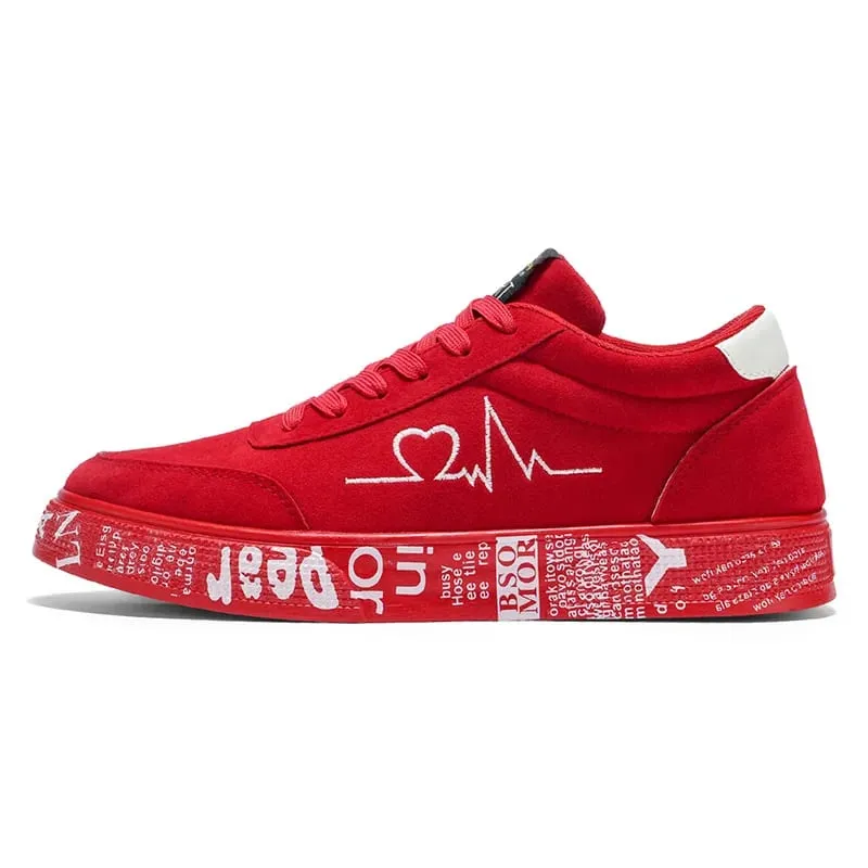 2026 Fashion Men's Vulcanized Sneakers Male Lace-up Casual Shoes Breathable Original Canvas Red Black Lover Shoes Graffiti Flats — image 3