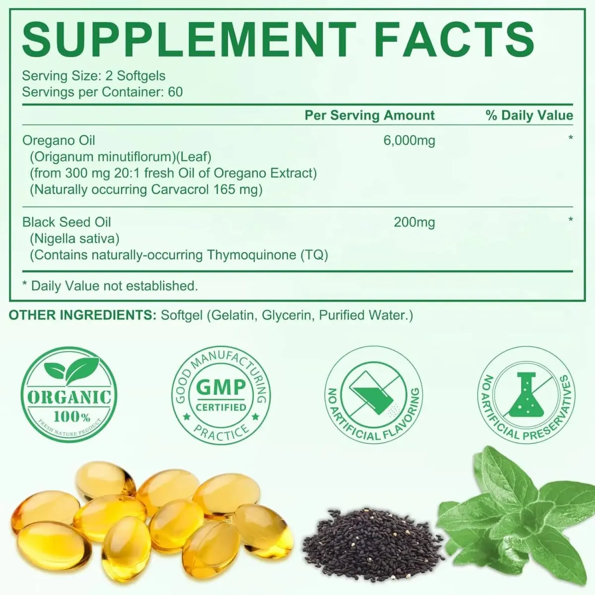 Oil of Oregano Softgels Skin Care Oil for Women Men Organic Oregano Oil Capsules with Black Seed Oil Plant Based | Non-GMO — image 5