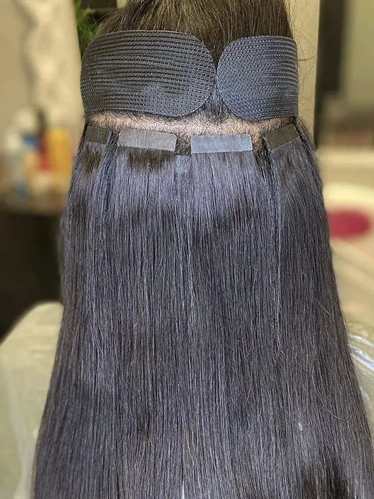 Straight Tape in Hair Extensions Human Hair Natural Black #1B Remy Tape in Human Hair Extensions for Women Double Sided Seamless Thick End Silky Straight 20pcs 50 Gram 26 Inch — image 6