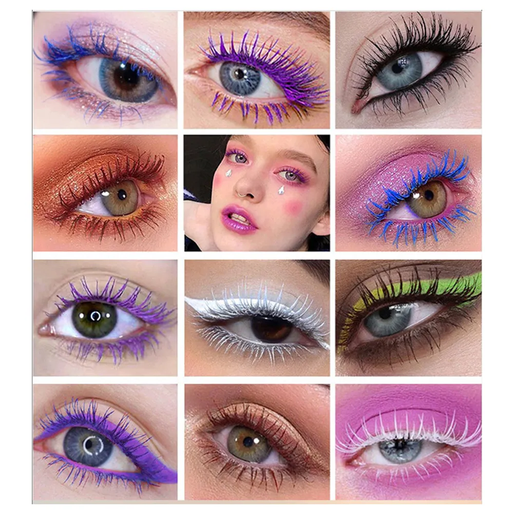12 Colors Colored Mascara Waterproof Long-lasting Volumizing Curling Non-flaking Rainbow Eye Makeup Purple Blue Pink Green Red