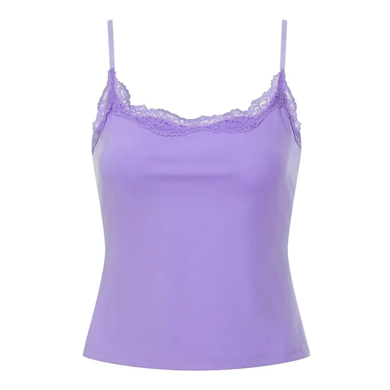 Women’s Lace Trim Pink Cami Vest Spaghetti Strap Sleeveless Slim Fit Tank Top Casual Summer Daily Wear Crop Tops Streetwear — image 13