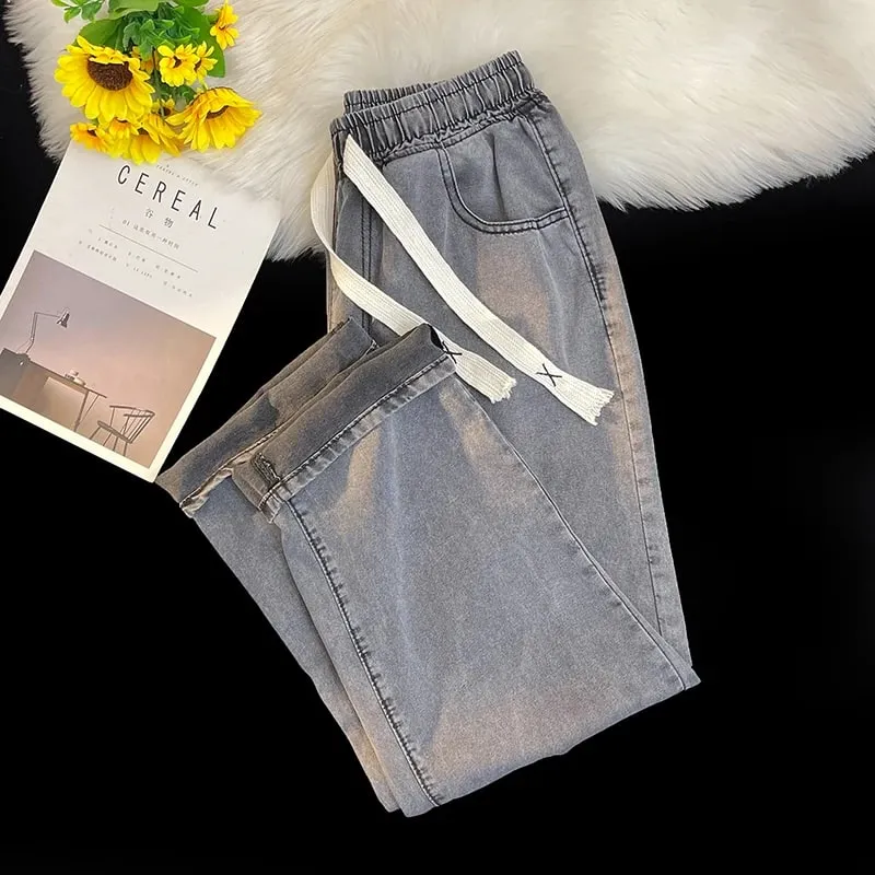2026 New Spring Summer Men's Baggy Jeans Lyocell Fabric Wide Leg Pants Drawstring Trousers Male City Boy Plus Size S-4 5XL Y2K