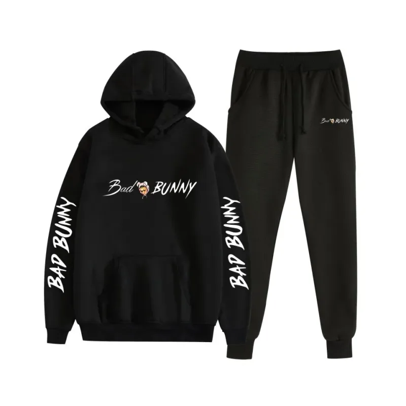 Harajuku Comfortable bad bunny Print Sweatshirt Sweatpants Suit Women's Hoodies+ Trousers Suit Boys/Girls 2 Piece Set Clothes — image 32