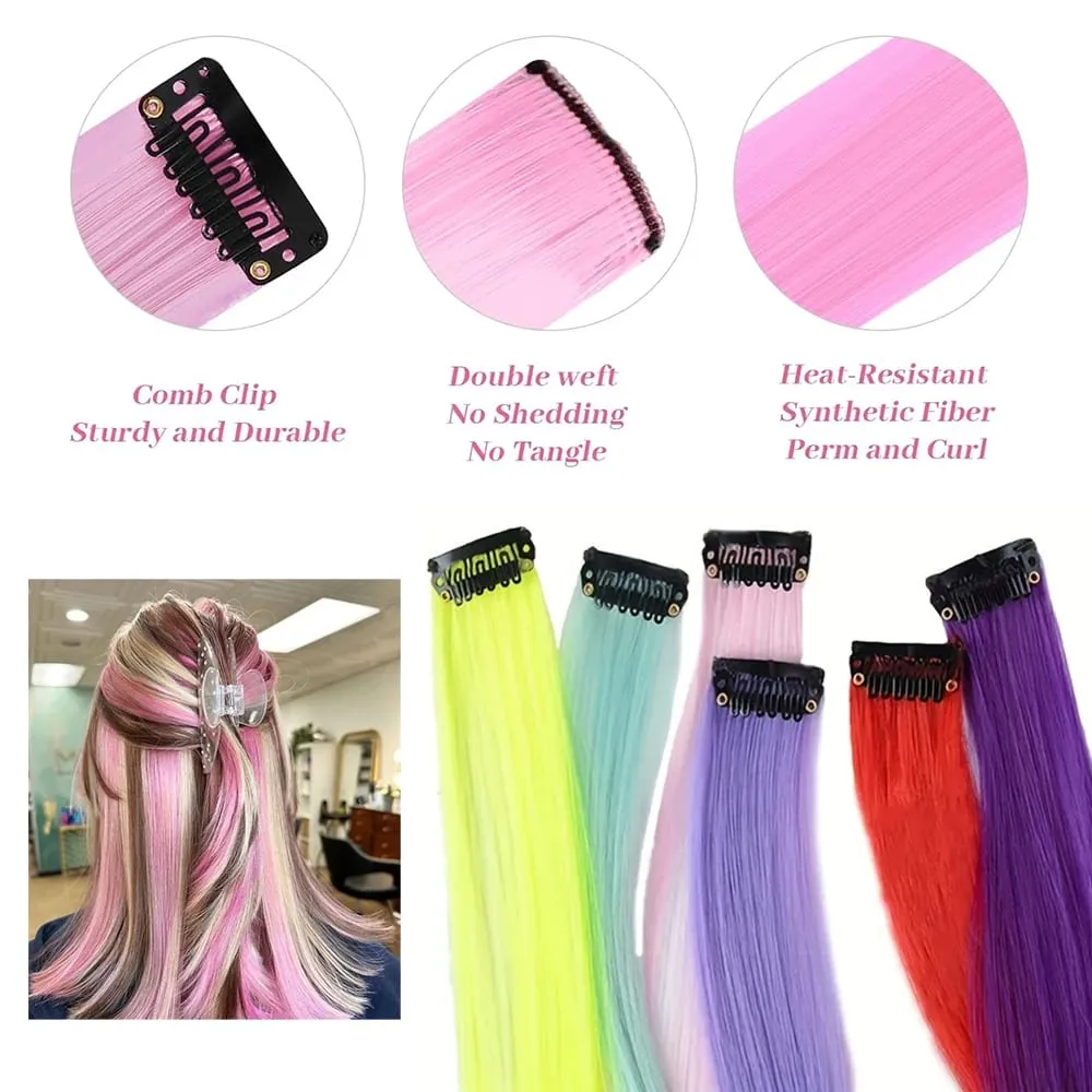 12Pcs 22 Inch Party Highlights Clip In Hair Extensions Straight for Women Multiple Colors Available Suitable for All Occasions