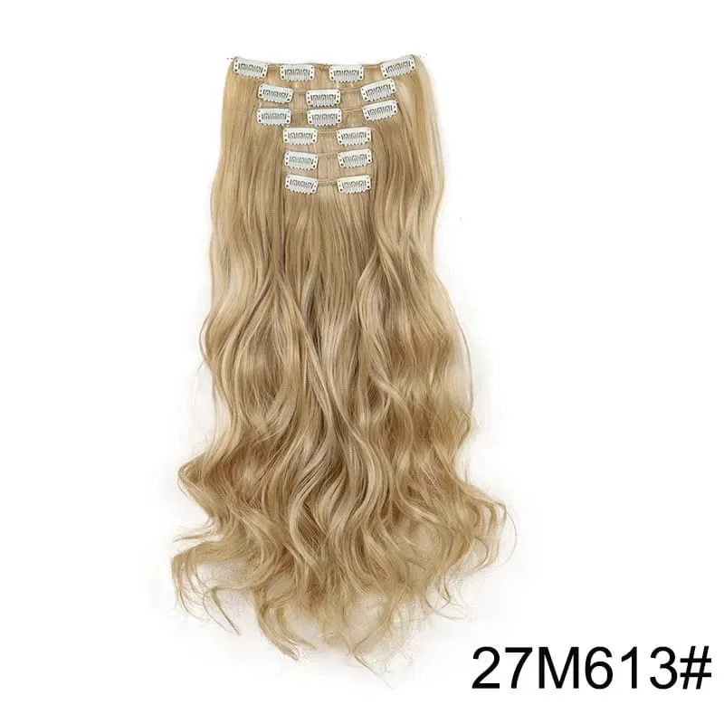 24 Inch Synthetic Clip in Hair Extensions Long Straight Heat Resistant Fiber Hairpiece for Party Cosplay Daily Wear Blonde Black