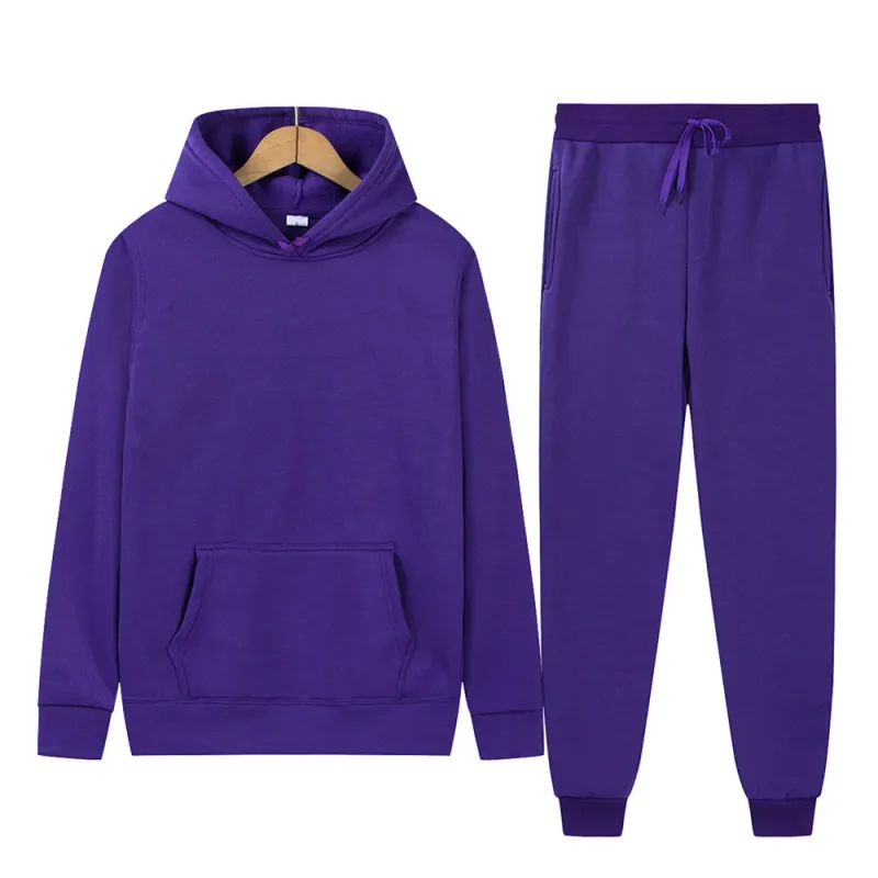 Men's Autumn/Winter New Solid Color Hoodie + Pants Two-Piece Set, Stylish Casual Sports Suit with Custom Printed Logo — image 30