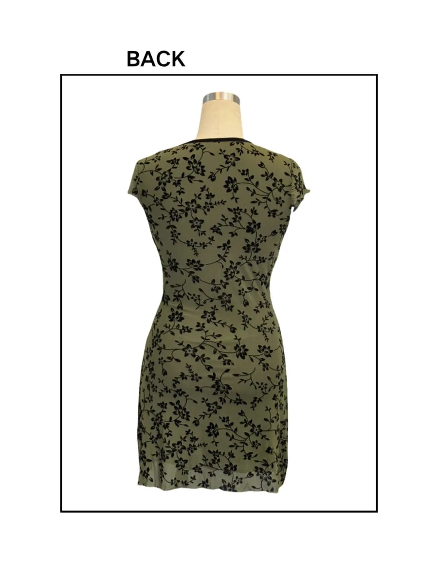 Summer 2026 Green Ditsy Flowers Dress Women Floral V-Neck Slim Waist A-line Mini Dress Sexy Dresses Short Sleeve Casual 64051 — image 5