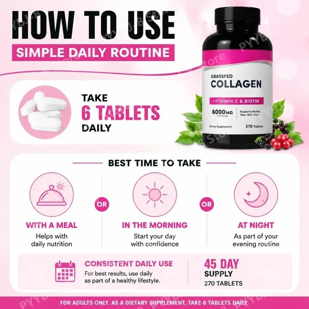 Collagen Tablets 6000mg with Vitamin C and Biotin Hair Skin Nails Beauty Support Dietary Supplement 270 Tablets — image 6