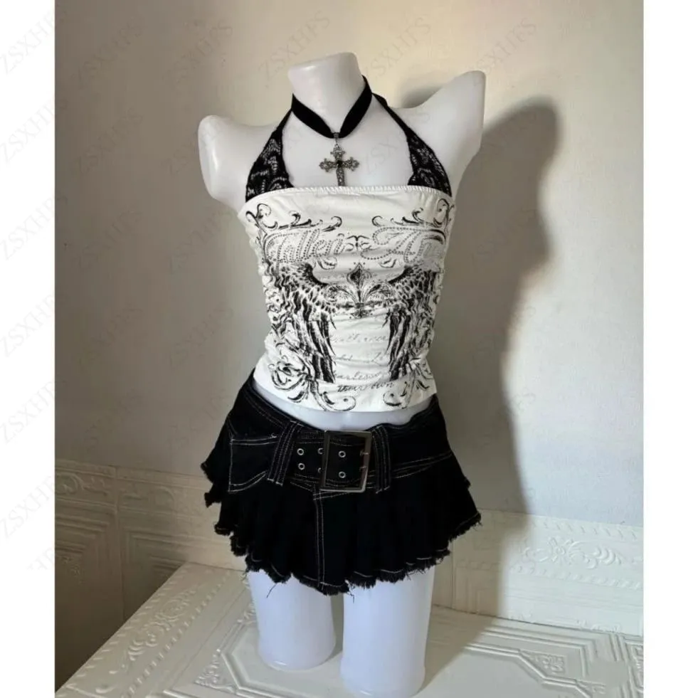 Sexy Lace Y2k Halter Tops Women Clothing Gothic Punk Girl Summer Sling Body Tees Grunge Slim Corset Harajuku Kpop Crop Top Emo — image 3