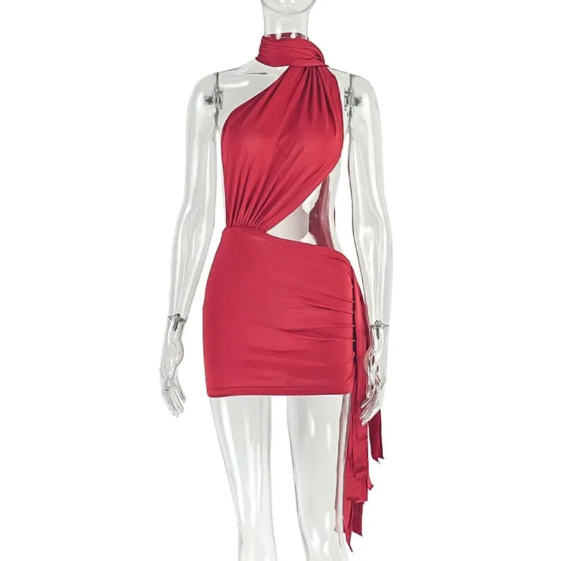 Asymmetrical Tassel Halter Backless Mini Dresses White Red Sexy Club Outfits for Woman Birthday Dinner Dress D17-CC20 — image 7
