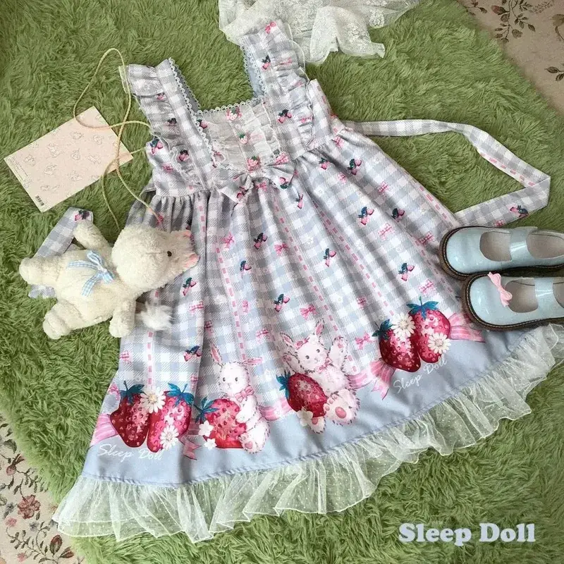Gaun Lolita Jepang Gaun Jsk Kelinci Stroberi Anak Perempuan Gaun Cosplay 2026 Lucu Tanpa Lengan Harajuku Wanita