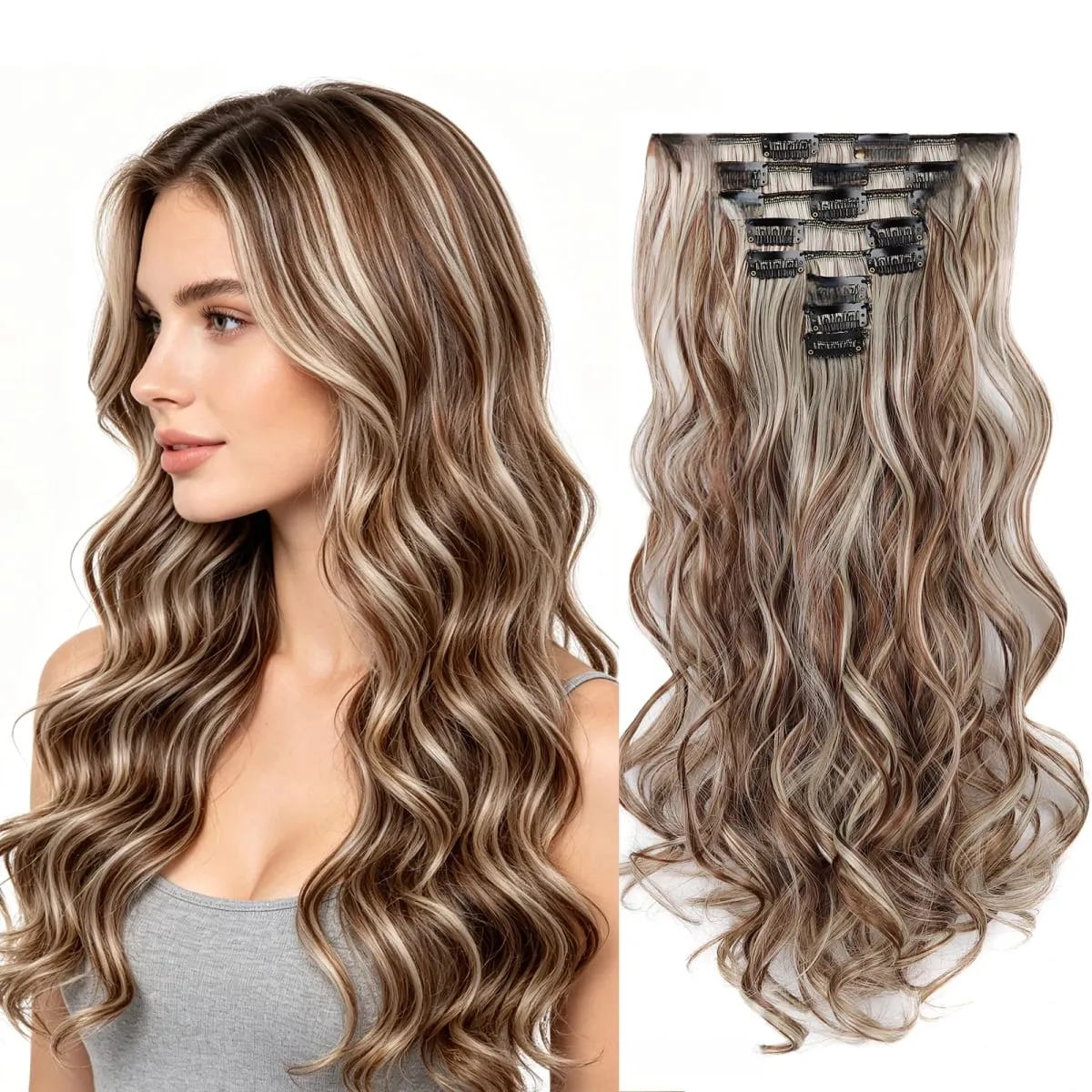 Wavy Clip in Hair Extensions 50cm Matte Synthetic Hair Pieces For Women Daily Party Hairstyle