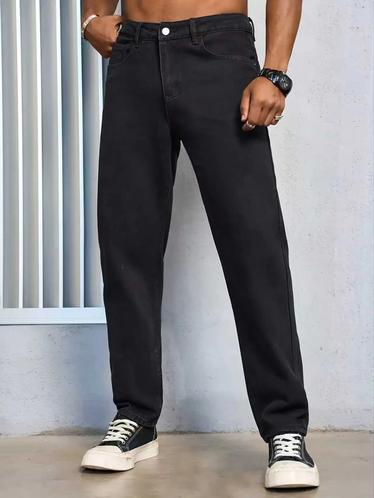 Men's Casual Solid Black Regular fit Jeans — image 2