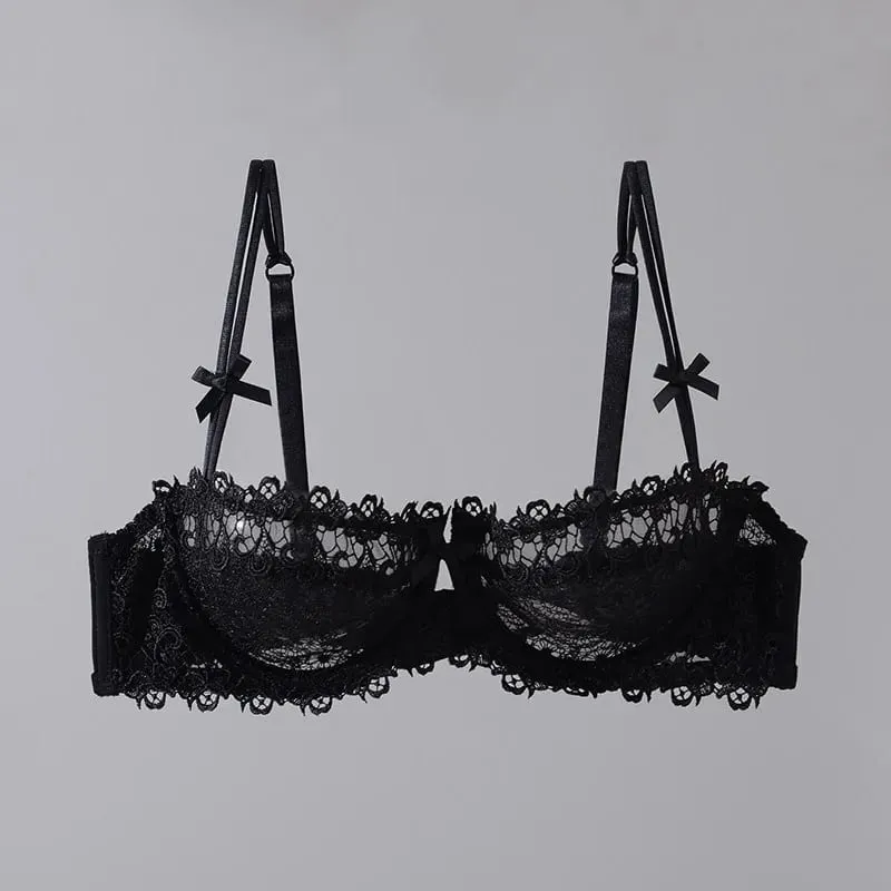 Women New Fashion Sweet Spicy Lace Lingerie Set Ultra Thin Half Cup Push Up Bra Soft Underwire Comfortable Top — image 5