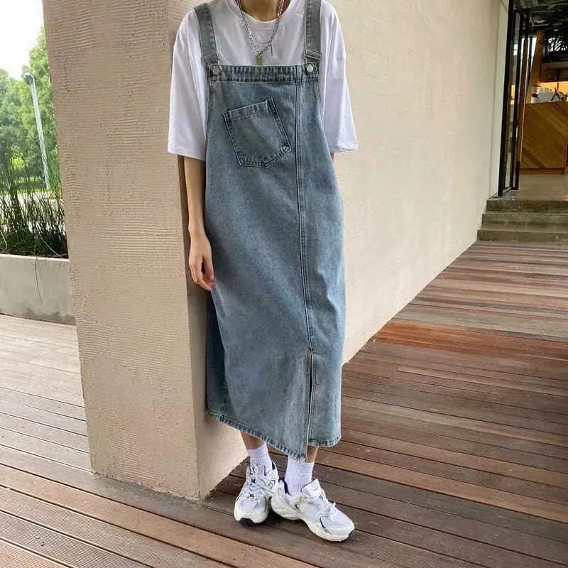 Bagong Irregular Split Cowboy Denim na Dress ng Babaeng Walang Sleeve na Jeans Dresses Fashion Babae Solid Casual Loose Strap Dresses — image 4