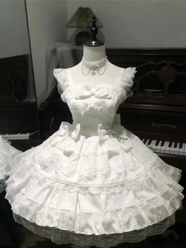 Lolita Kawaii Y2k Long Sleeve Strap Dress Japanese Knee-Length Women Elegant Lace Bow Patchwork Ball Gown Sweet All Season — image 11