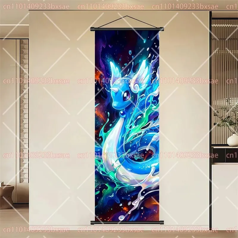 Pokémon Anime HD Scroll Painting Eevee Pikachu Suicune Charizard Mewtwo Background Wall Art Decoration Poster Children's Gift